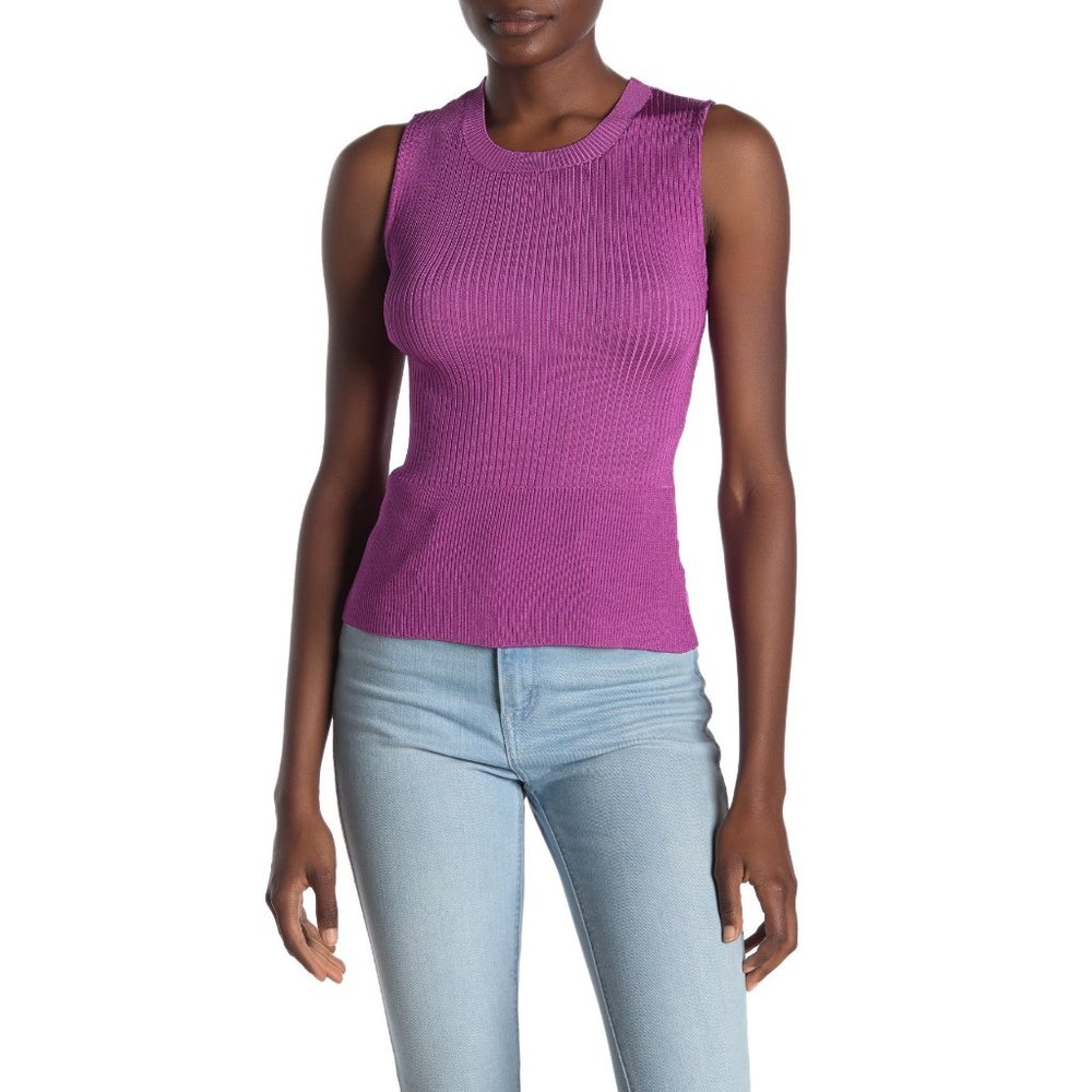 Sleeveless Rib Knit Tank Top - Purple